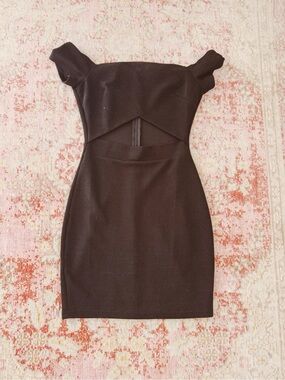 Privy, Women’s Off-Shoulder Black Bodycon Dress with Front Cutout